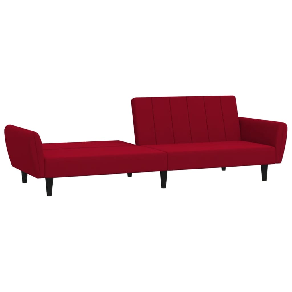 Sofá-cama de 2 lugares veludo vermelho tinto