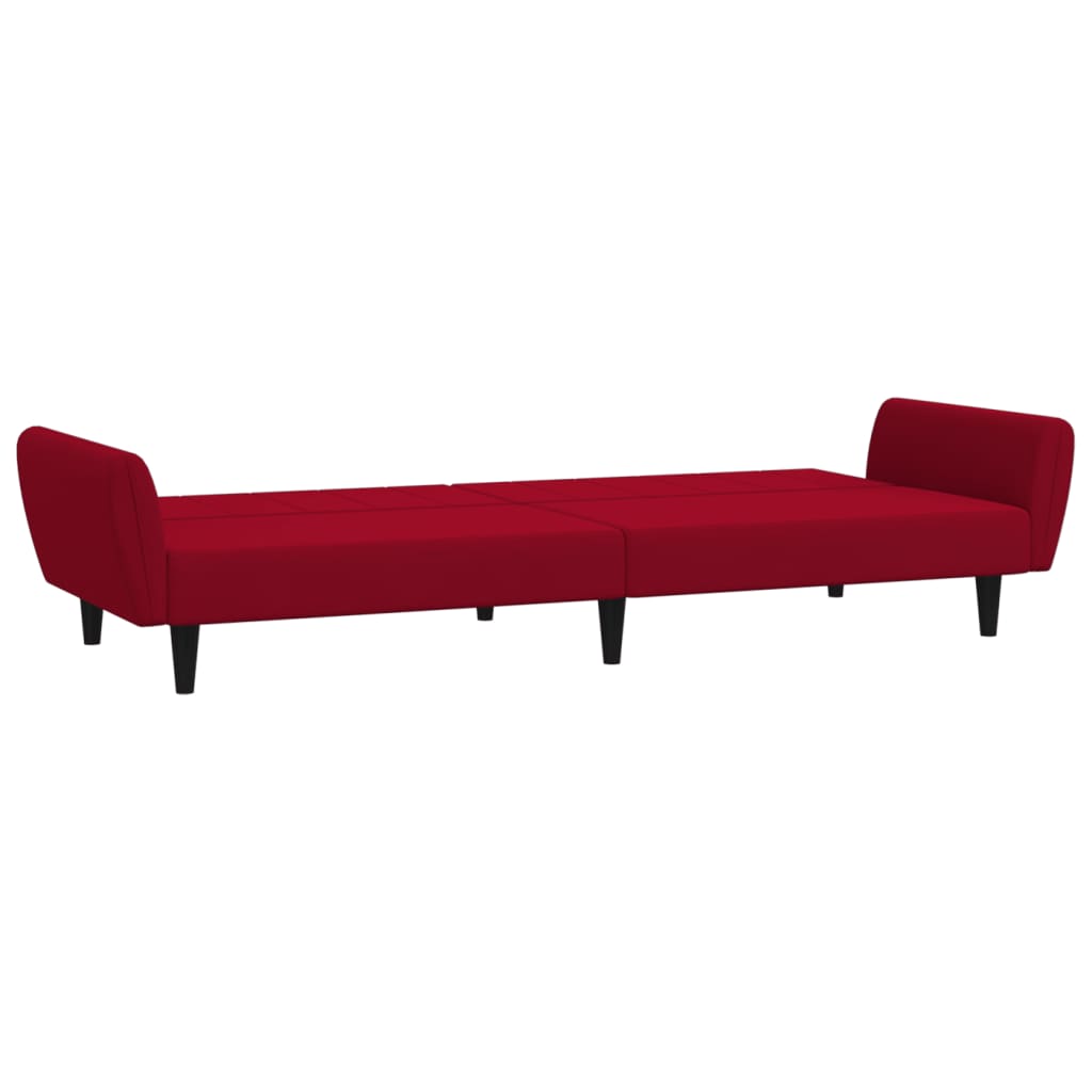 Sofá-cama de 2 lugares veludo vermelho tinto