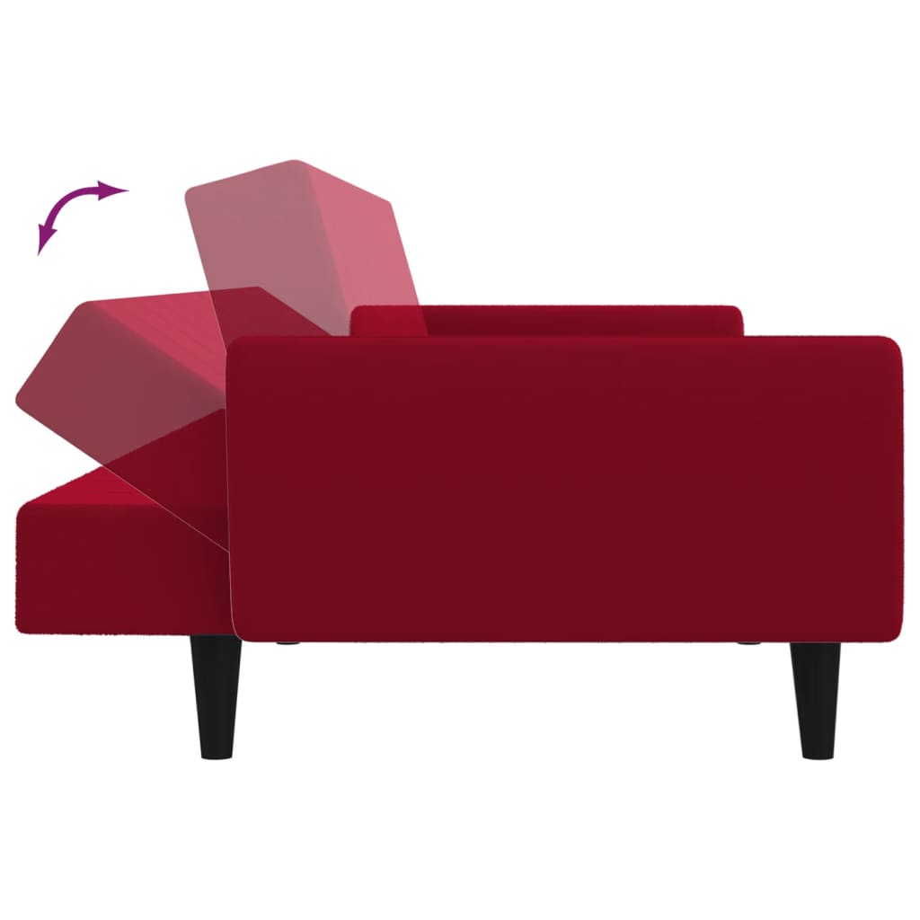 Sofá-cama de 2 lugares veludo vermelho tinto
