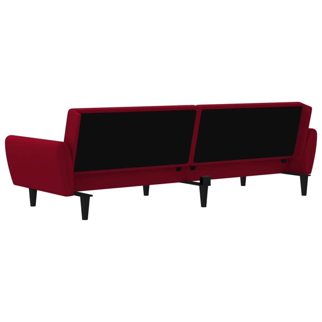 Sofá-cama de 2 lugares veludo vermelho tinto