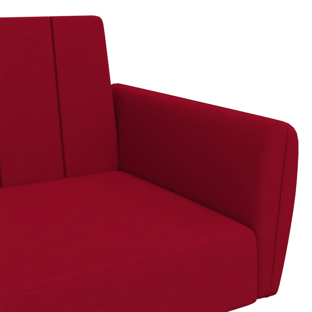 Sofá-cama de 2 lugares veludo vermelho tinto