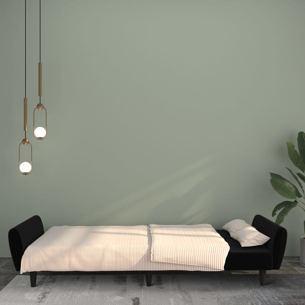 2-seater black velvet sofa bed