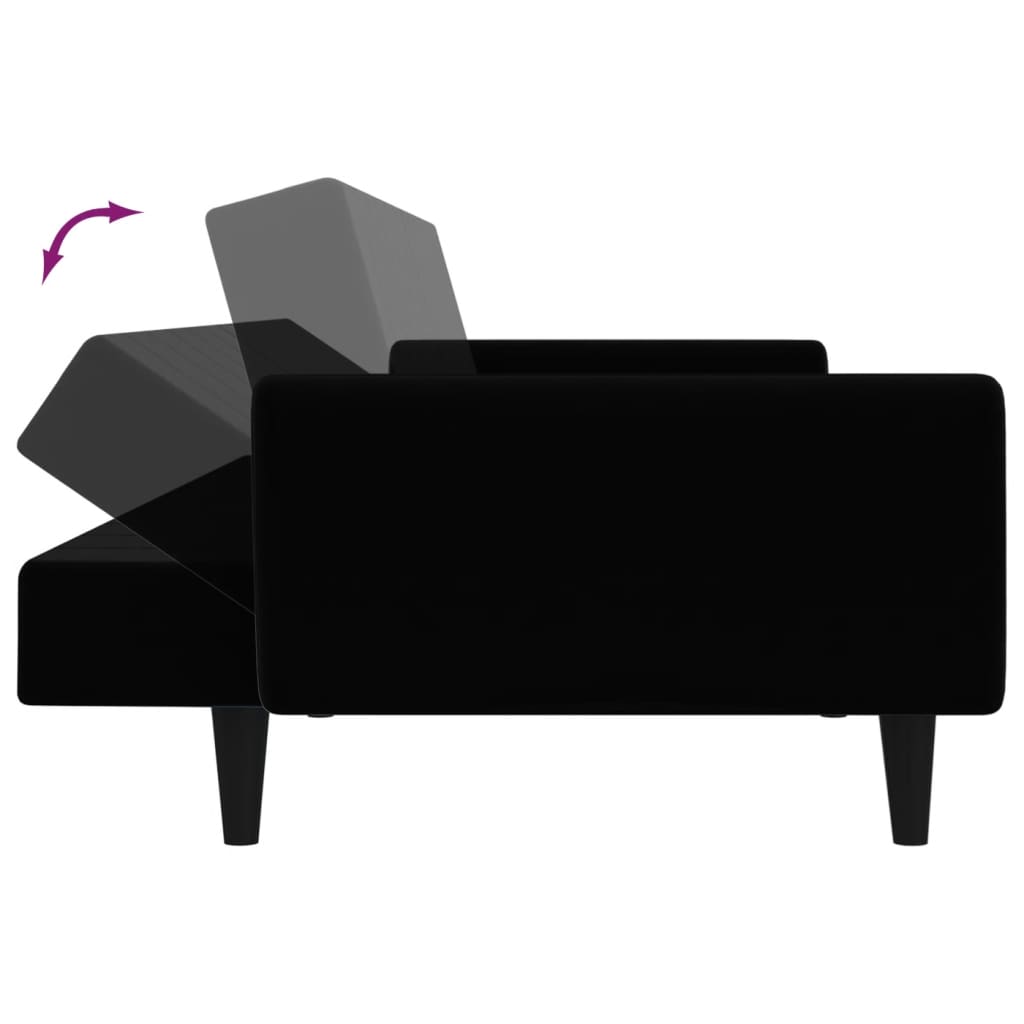 2-seater black velvet sofa bed