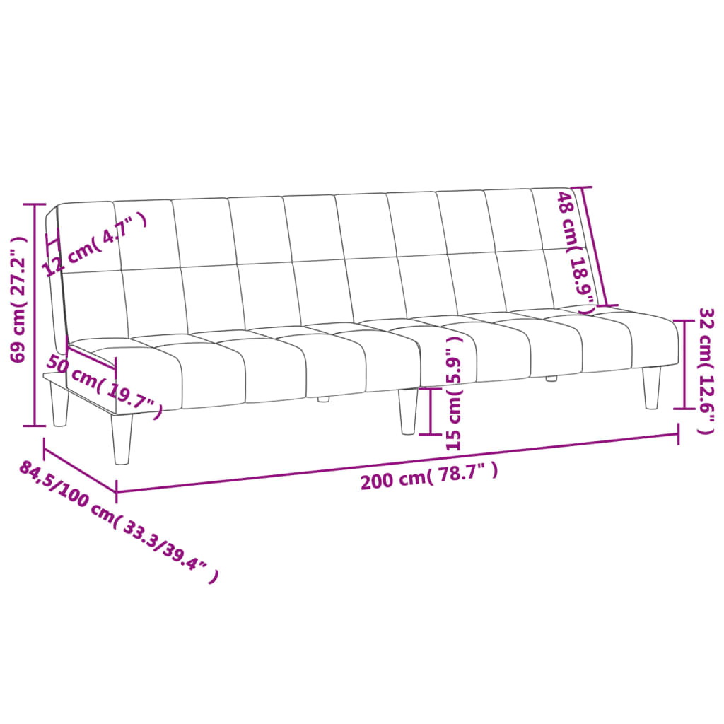 2-seater sofa bed in light grey fabric