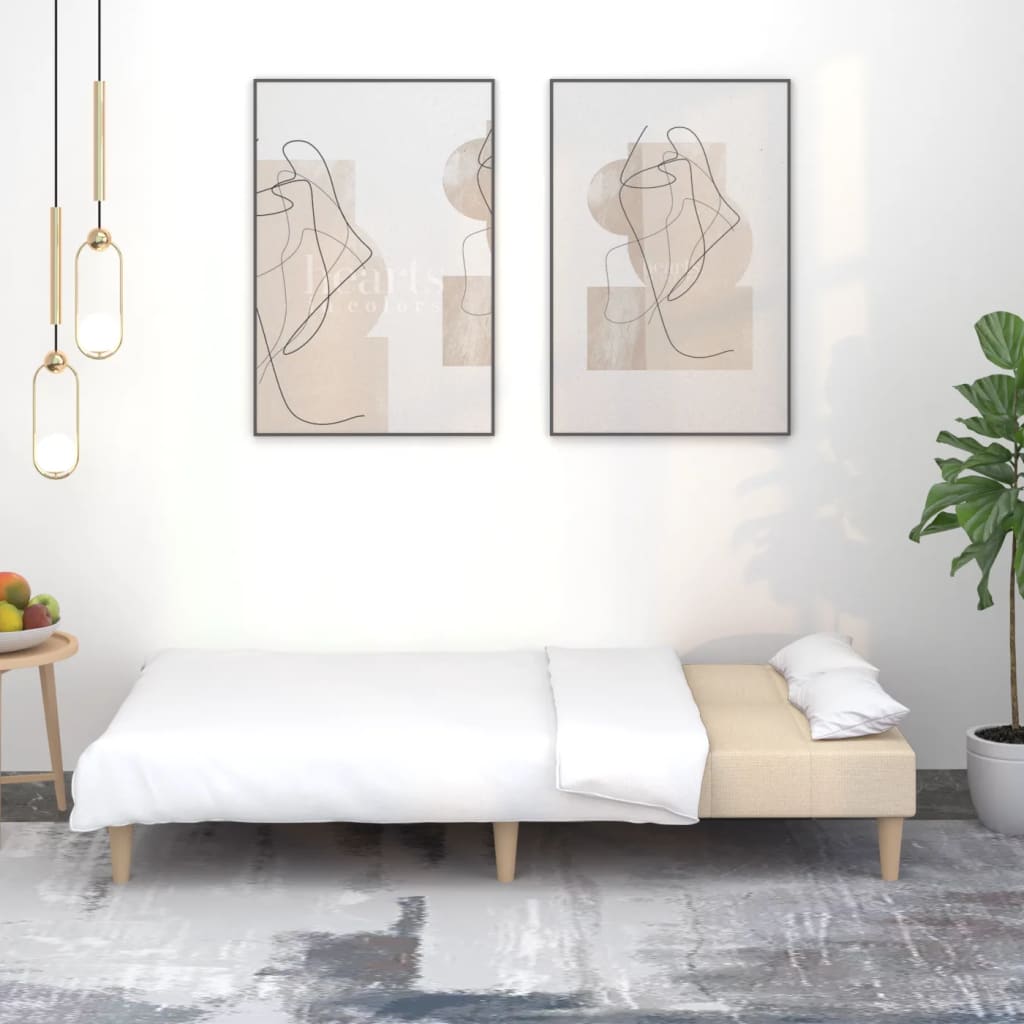 2-seater sofa bed in cream-colored fabric
