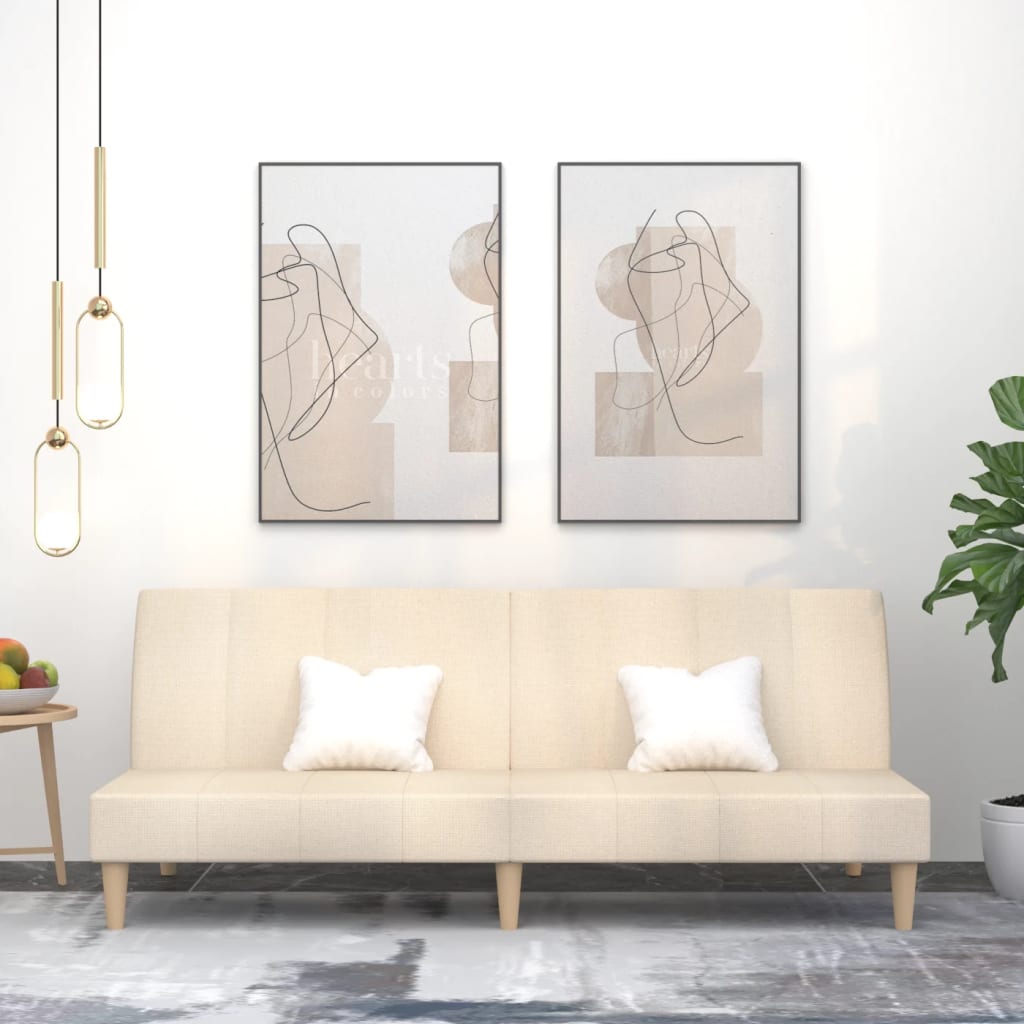2-seater sofa bed in cream-colored fabric