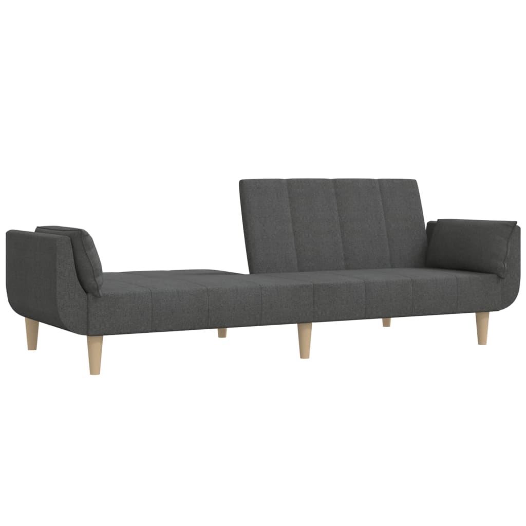 2-seater sofa bed with two cushions in dark grey fabric