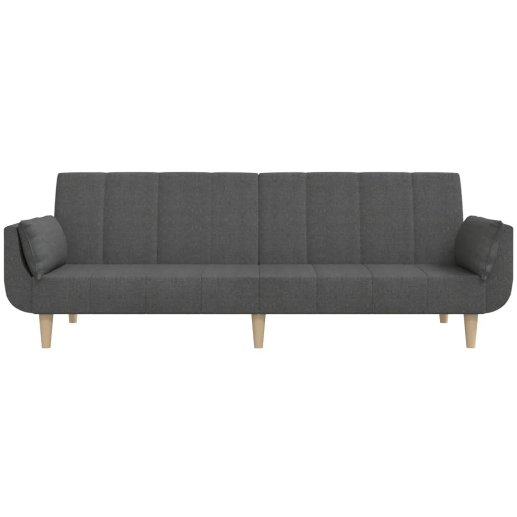 2-seater sofa bed with two cushions in dark grey fabric