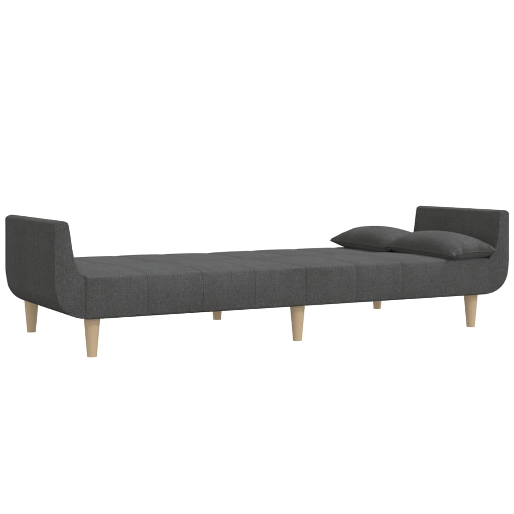 2-seater sofa bed with two cushions in dark grey fabric