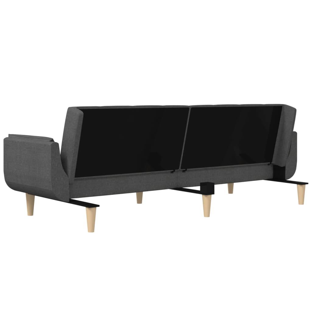 2-seater sofa bed with two cushions in dark grey fabric