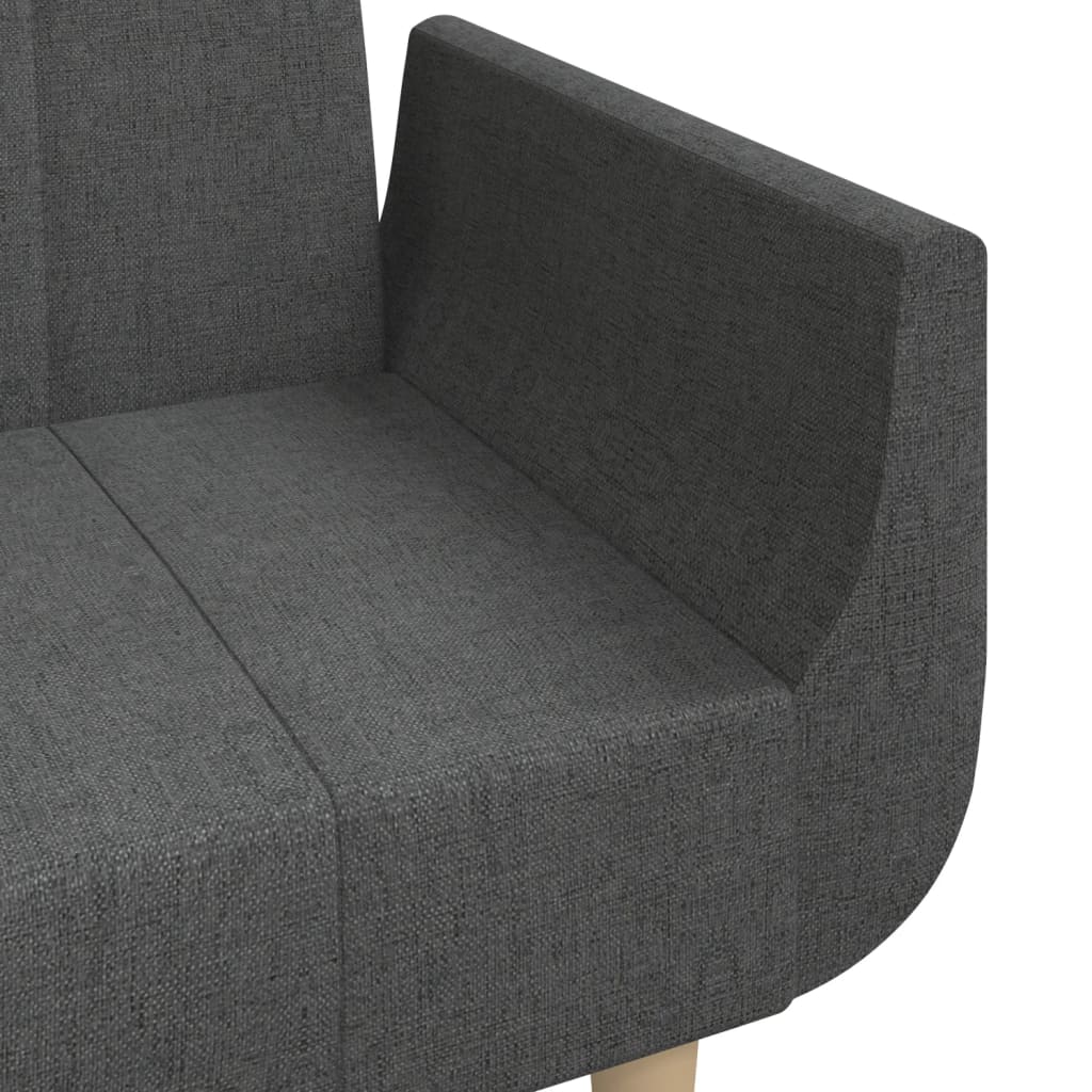 2-seater sofa bed with two cushions in dark grey fabric