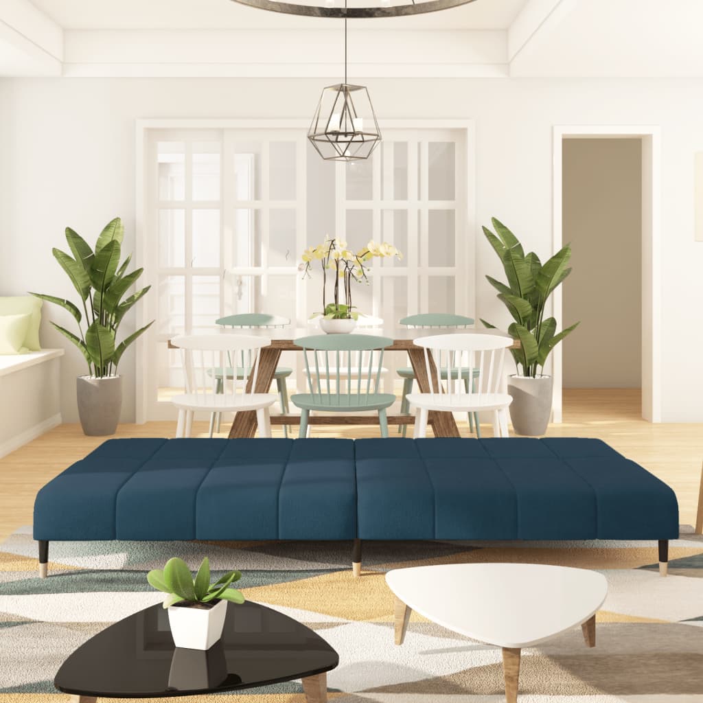2-seater blue velvet sofa bed