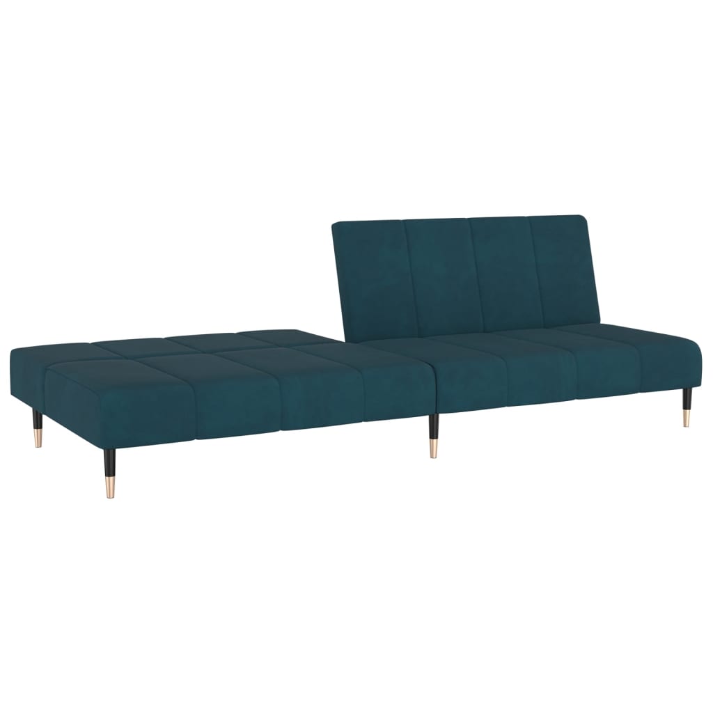 2-seater blue velvet sofa bed