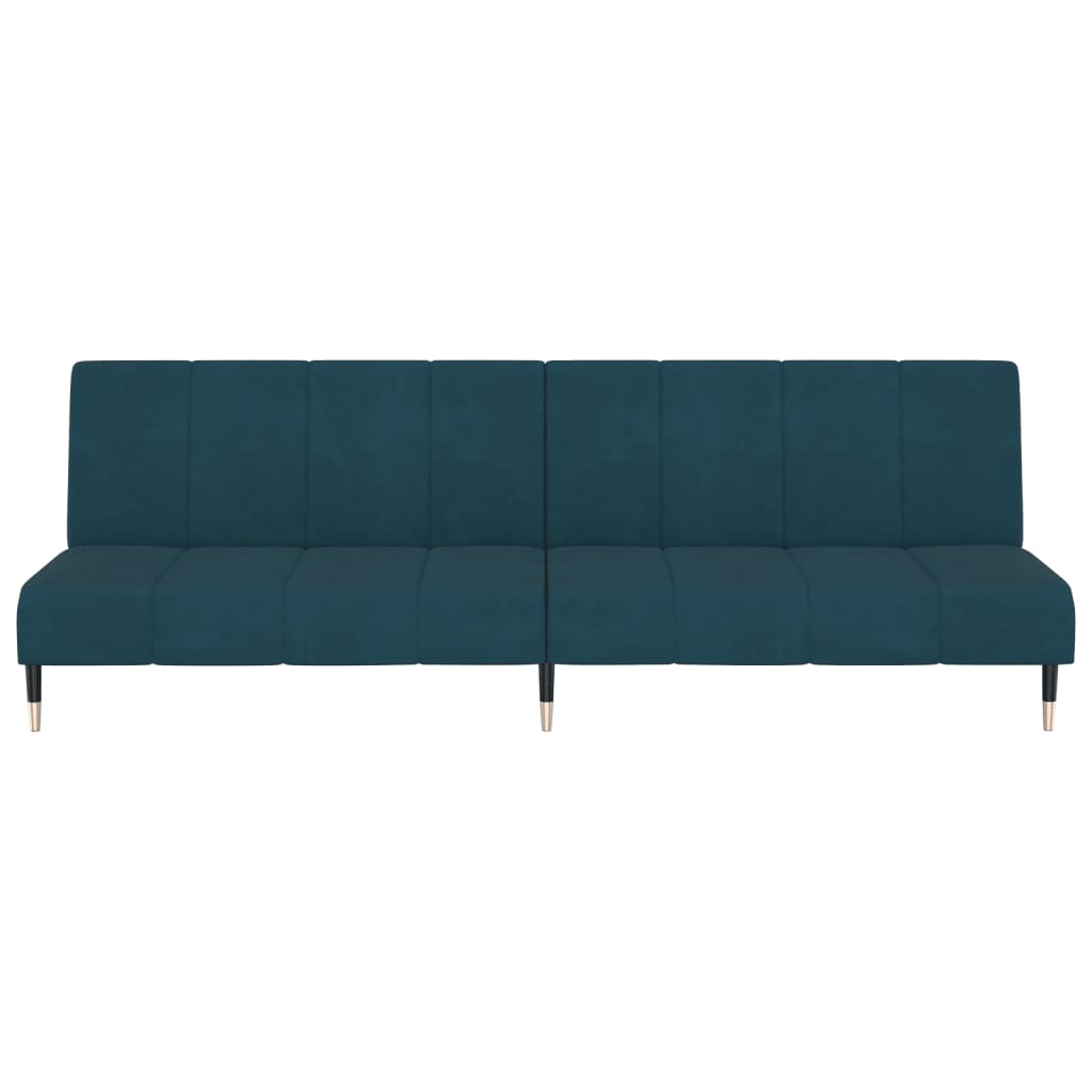 2-seater blue velvet sofa bed