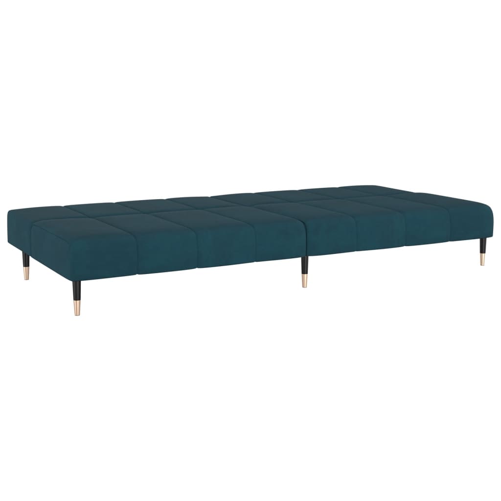 2-seater blue velvet sofa bed