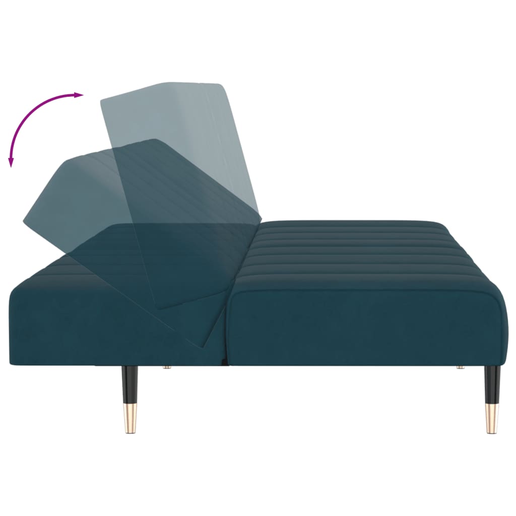 2-seater blue velvet sofa bed