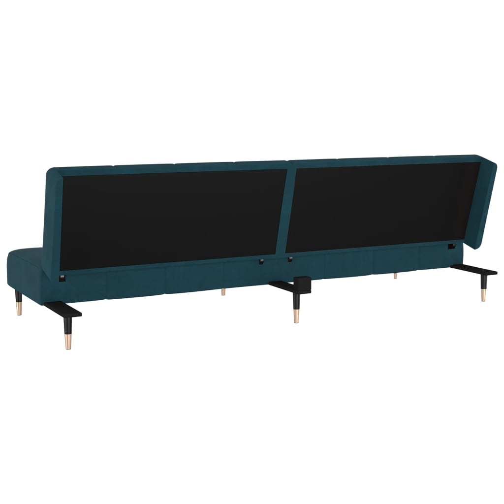2-seater blue velvet sofa bed