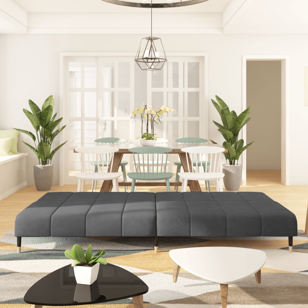 Dark grey velvet 2-seater sofa bed