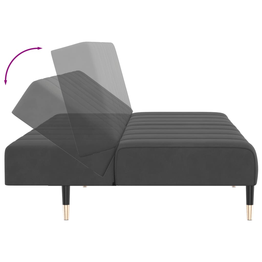 Dark grey velvet 2-seater sofa bed