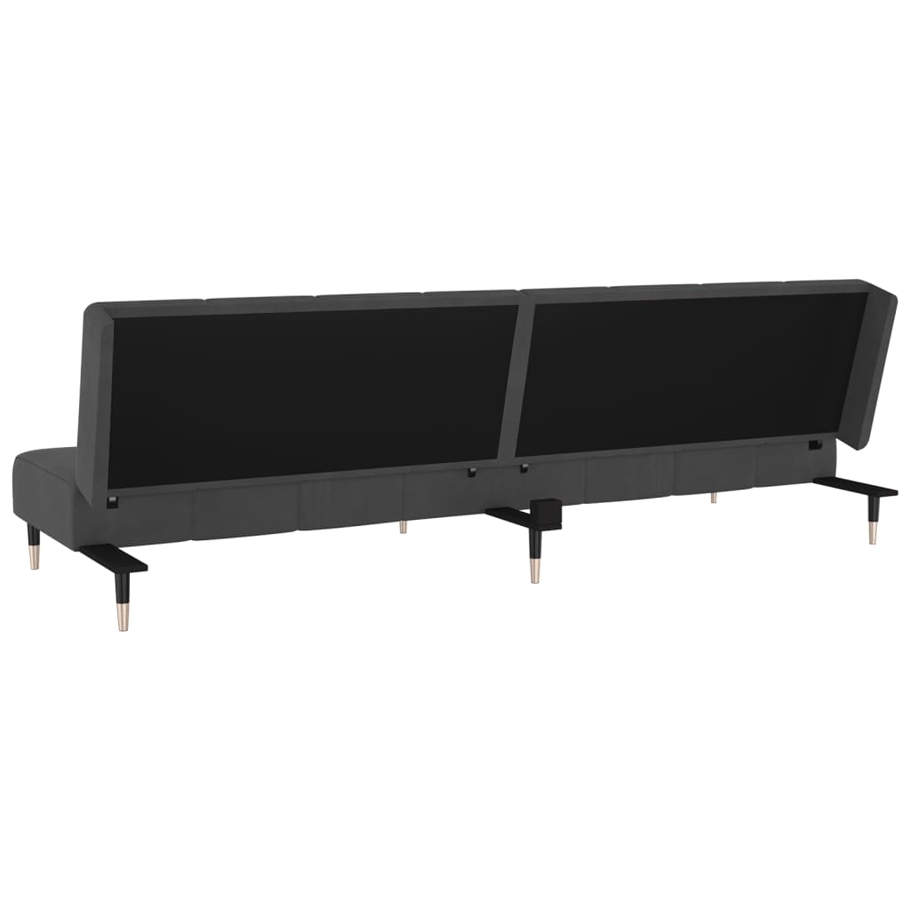 Dark grey velvet 2-seater sofa bed