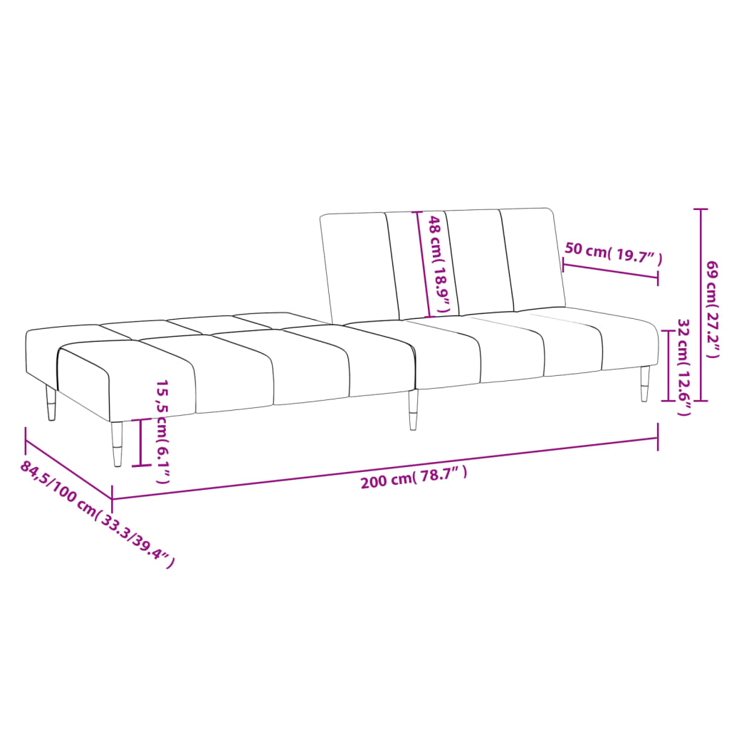 Dark grey velvet 2-seater sofa bed