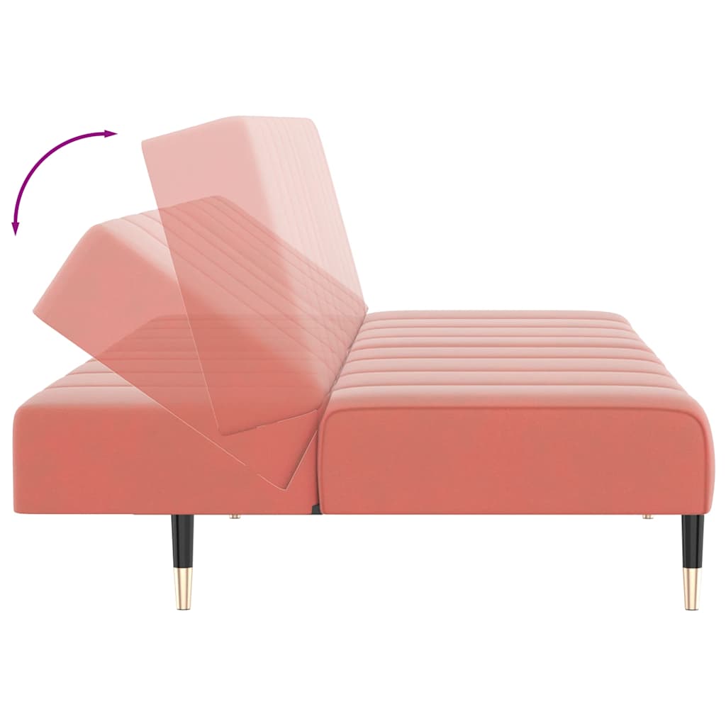 Sofá-cama de 2 lugares veludo rosa