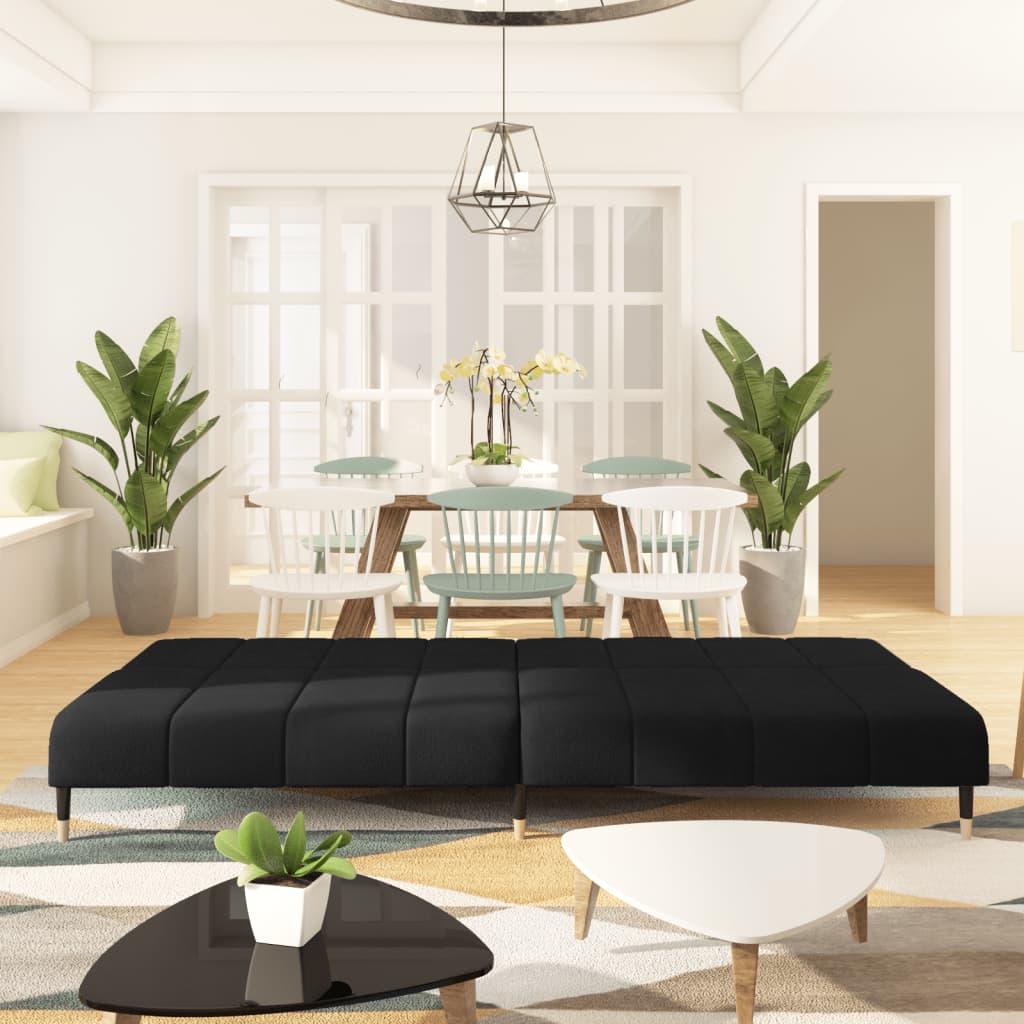 2-seater black velvet sofa bed