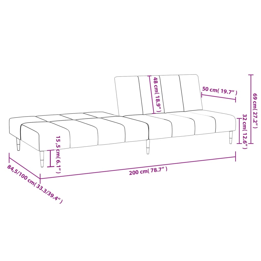 2-seater black velvet sofa bed