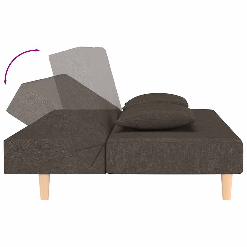 2-seater sofa bed with two brown fabric cushions