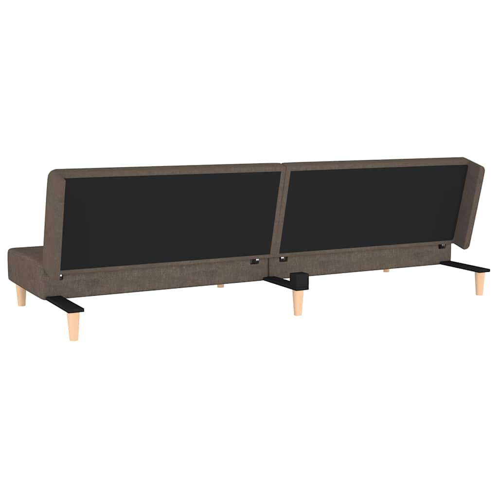 2-seater sofa bed with two brown fabric cushions