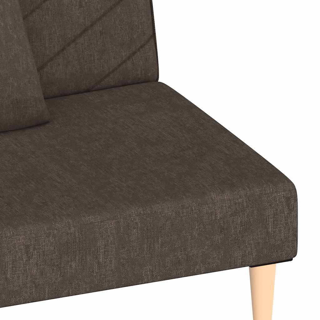 2-seater sofa bed with two brown fabric cushions