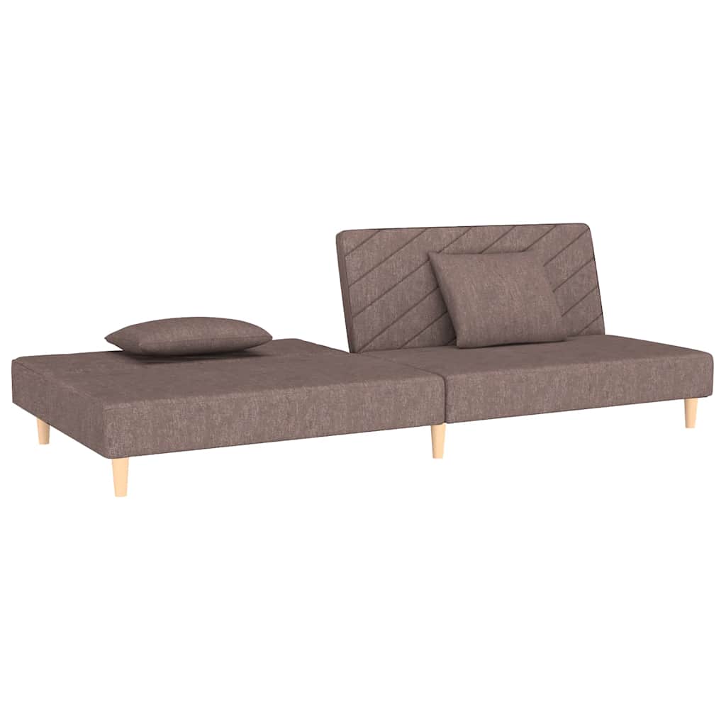 2-seater sofa bed with two cushions in grey-brown fabric