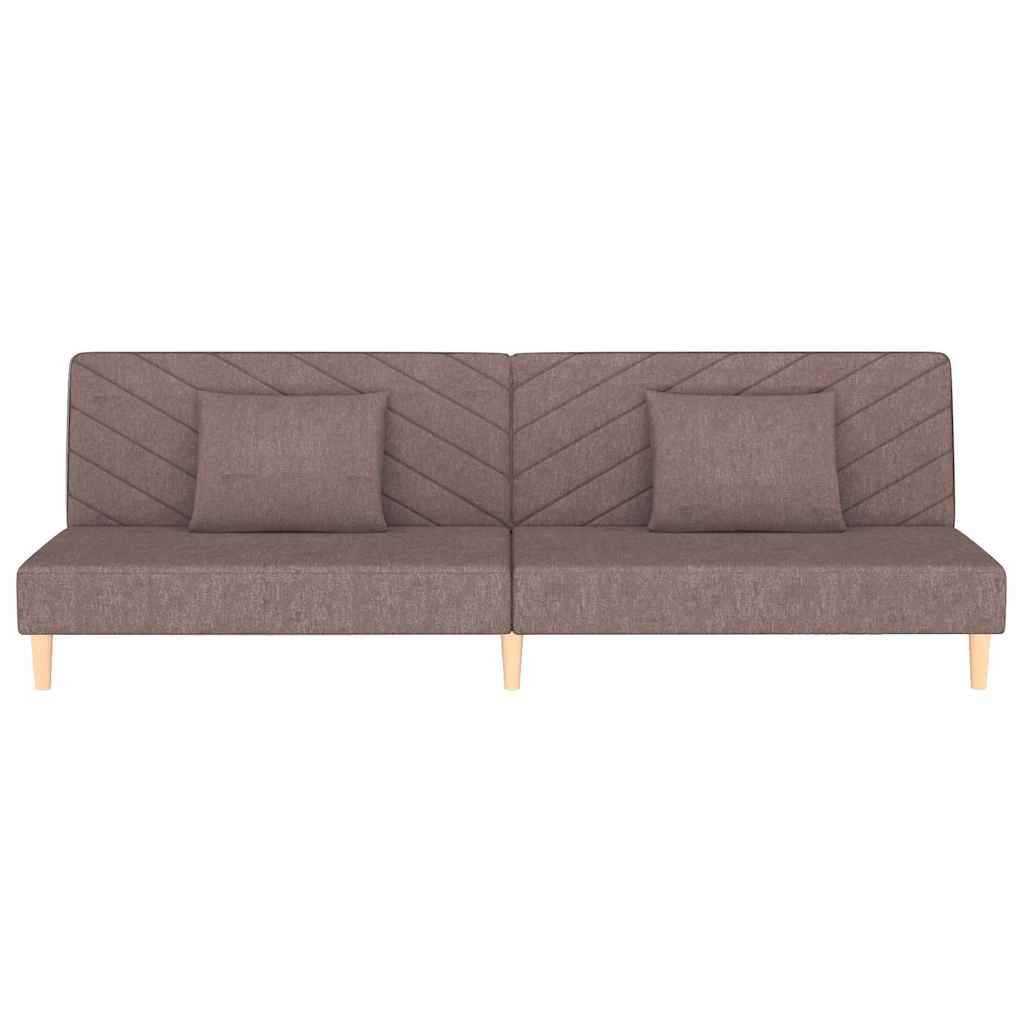 2-seater sofa bed with two cushions in grey-brown fabric