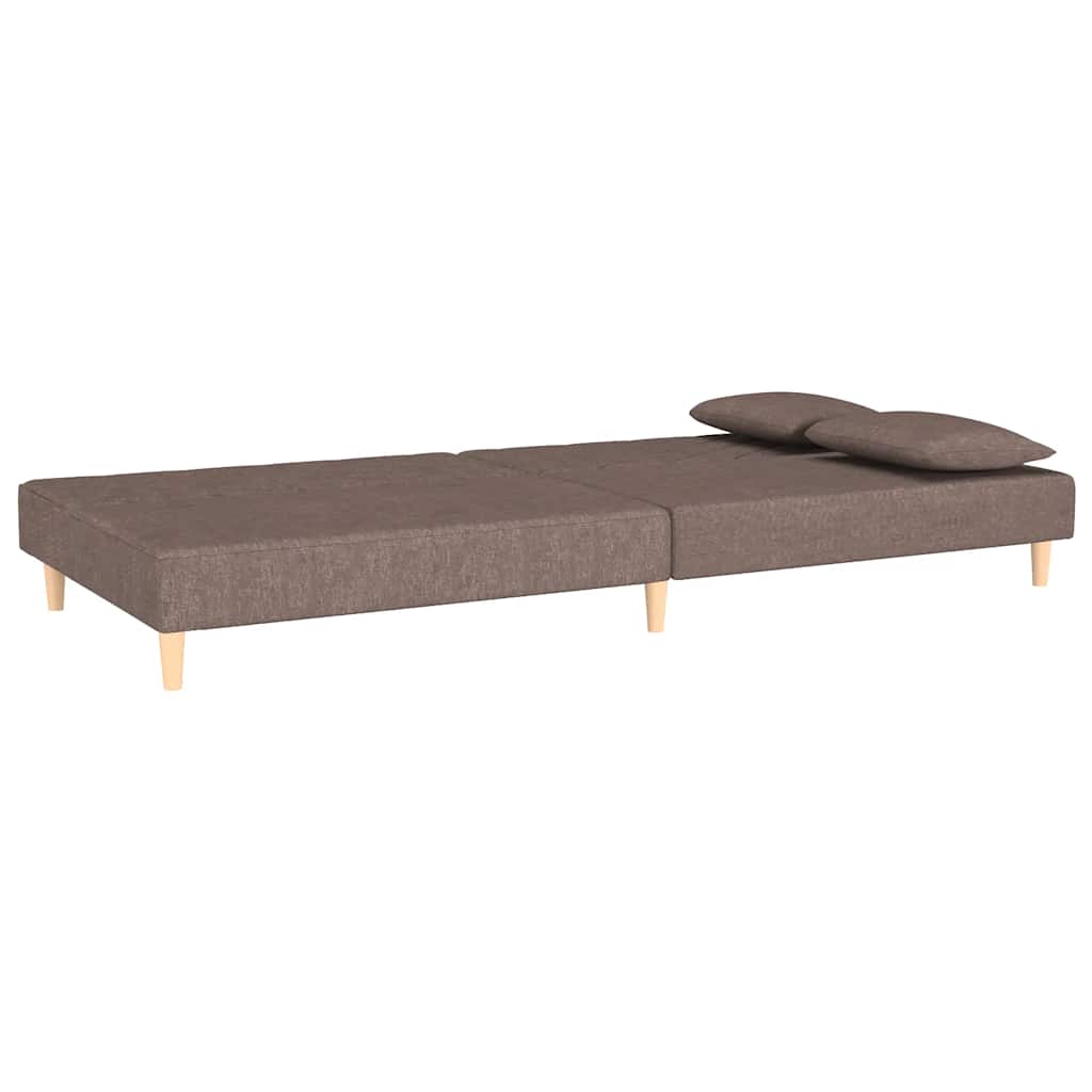 2-seater sofa bed with two cushions in grey-brown fabric