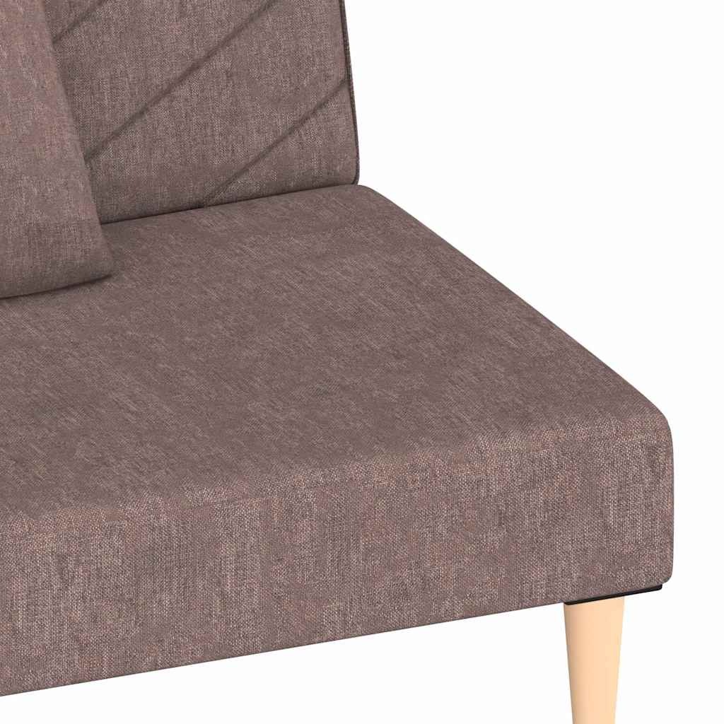 2-seater sofa bed with two cushions in grey-brown fabric