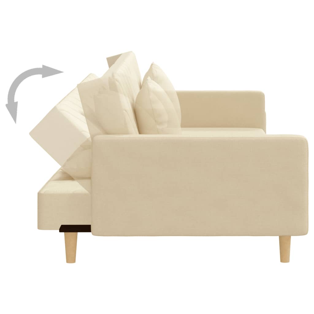 2-seater sofa bed with two cushions in cream-colored fabric