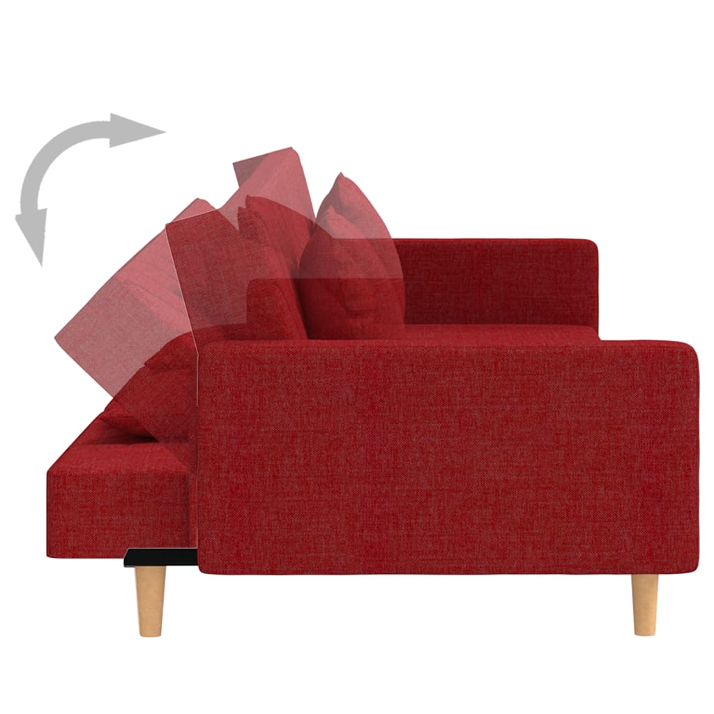 2-seater sofa bed with two cushions in red fabric