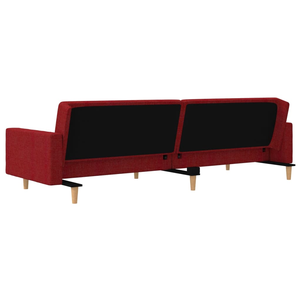 2-seater sofa bed with two cushions in red fabric