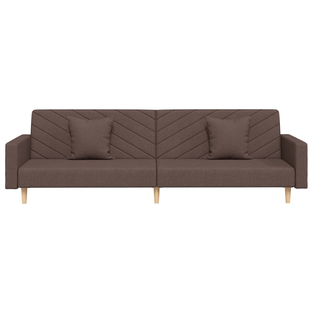 2-seater sofa bed with two cushions in grey-brown fabric
