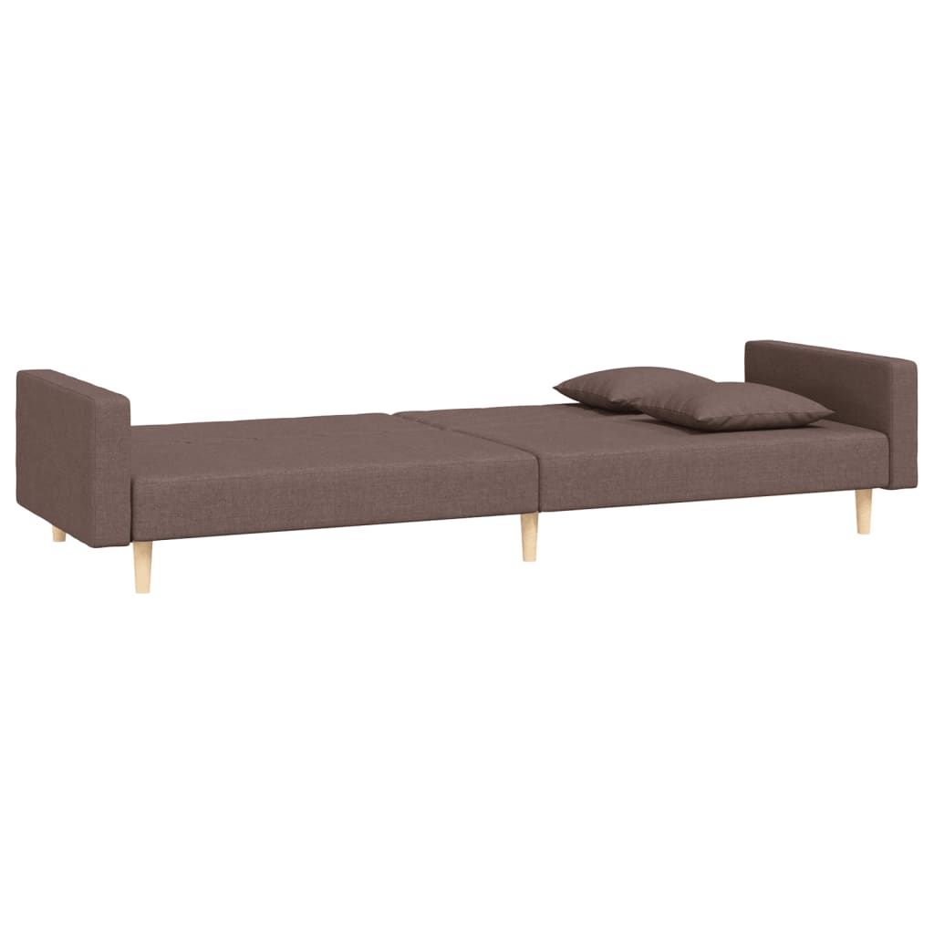 2-seater sofa bed with two cushions in grey-brown fabric