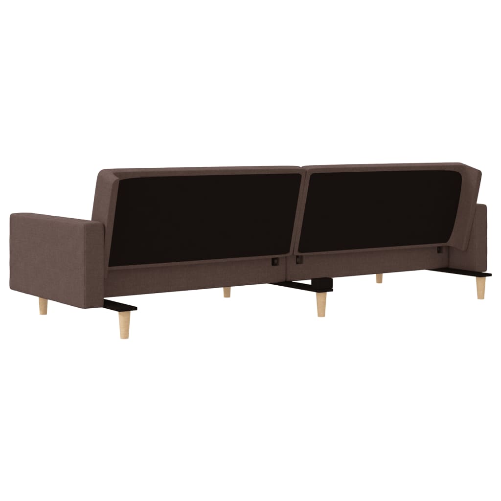 2-seater sofa bed with two cushions in grey-brown fabric