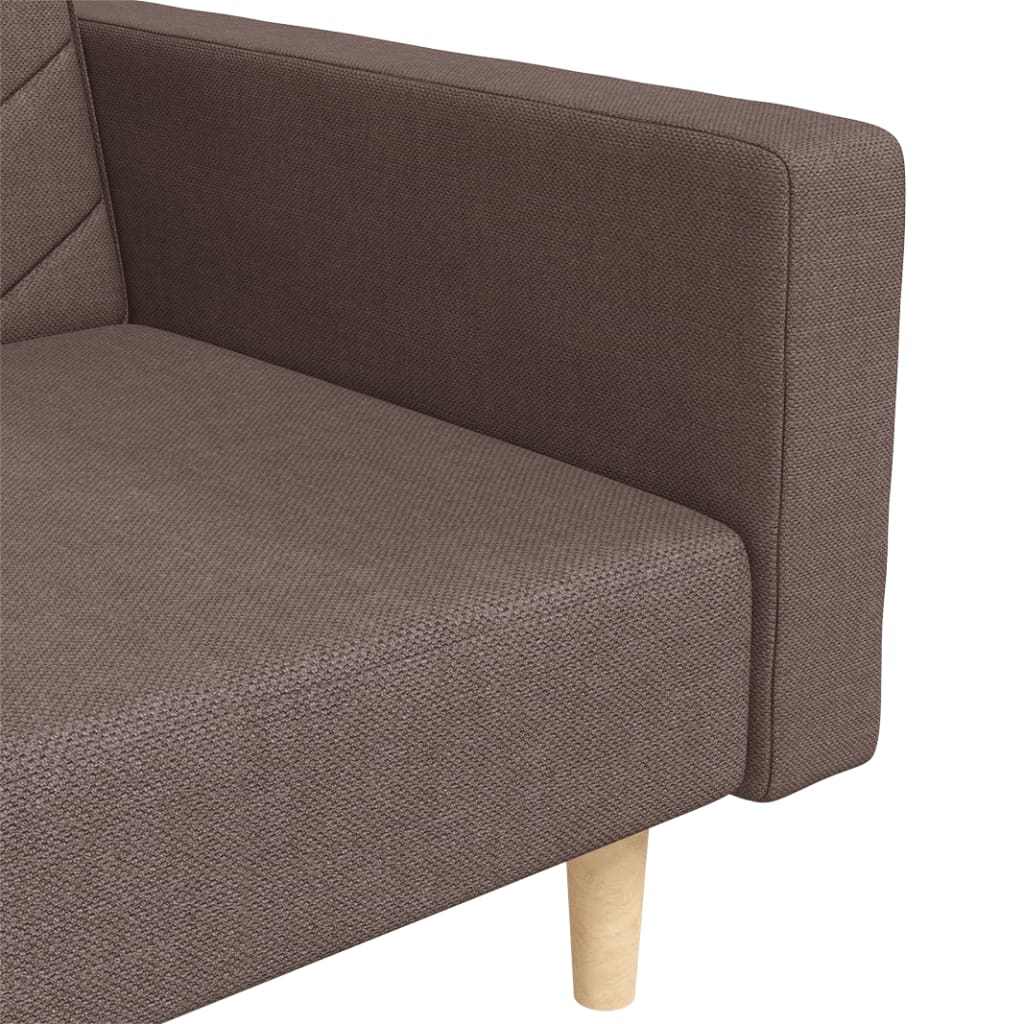 2-seater sofa bed with two cushions in grey-brown fabric