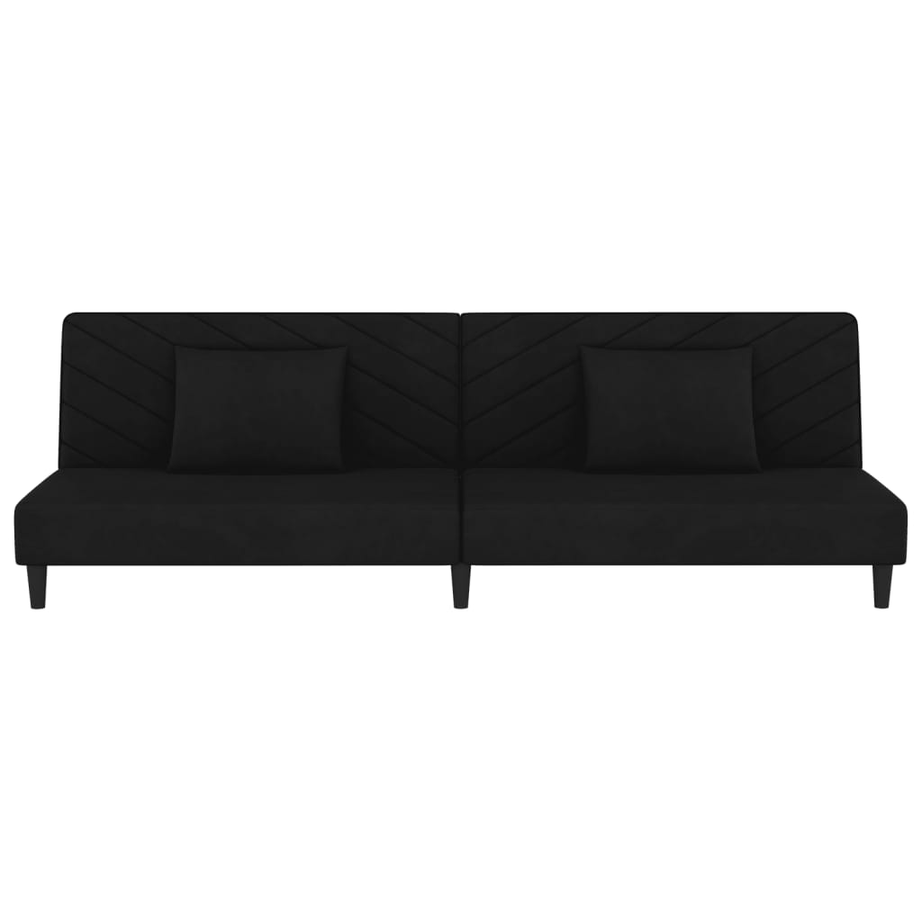 Sofá-cama 2 lugares com duas almofadas veludo preto