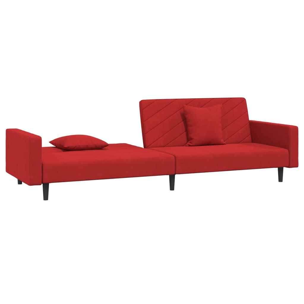 Sofá-cama 2 lugares com duas almofadas veludo vermelho tinto