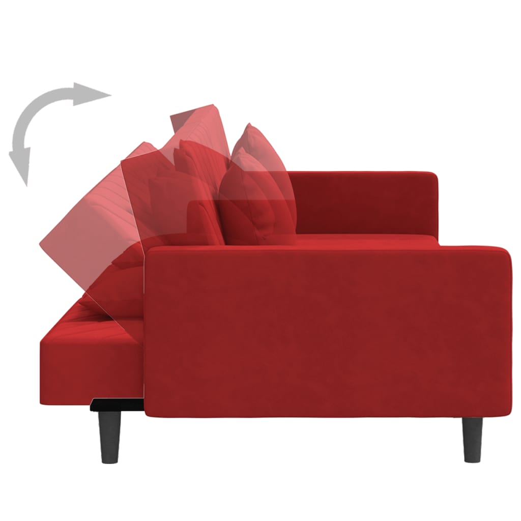 Sofá-cama 2 lugares com duas almofadas veludo vermelho tinto