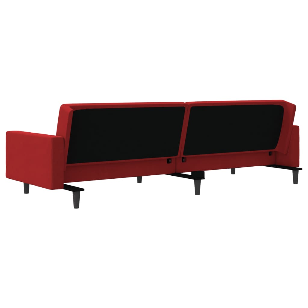 Sofá-cama 2 lugares com duas almofadas veludo vermelho tinto