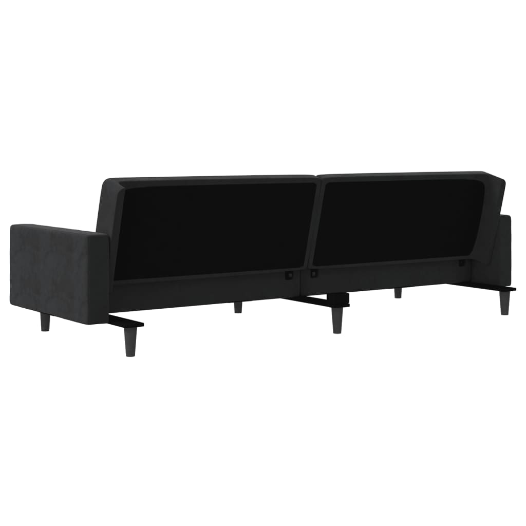 Sofá-cama 2 lugares com duas almofadas veludo preto