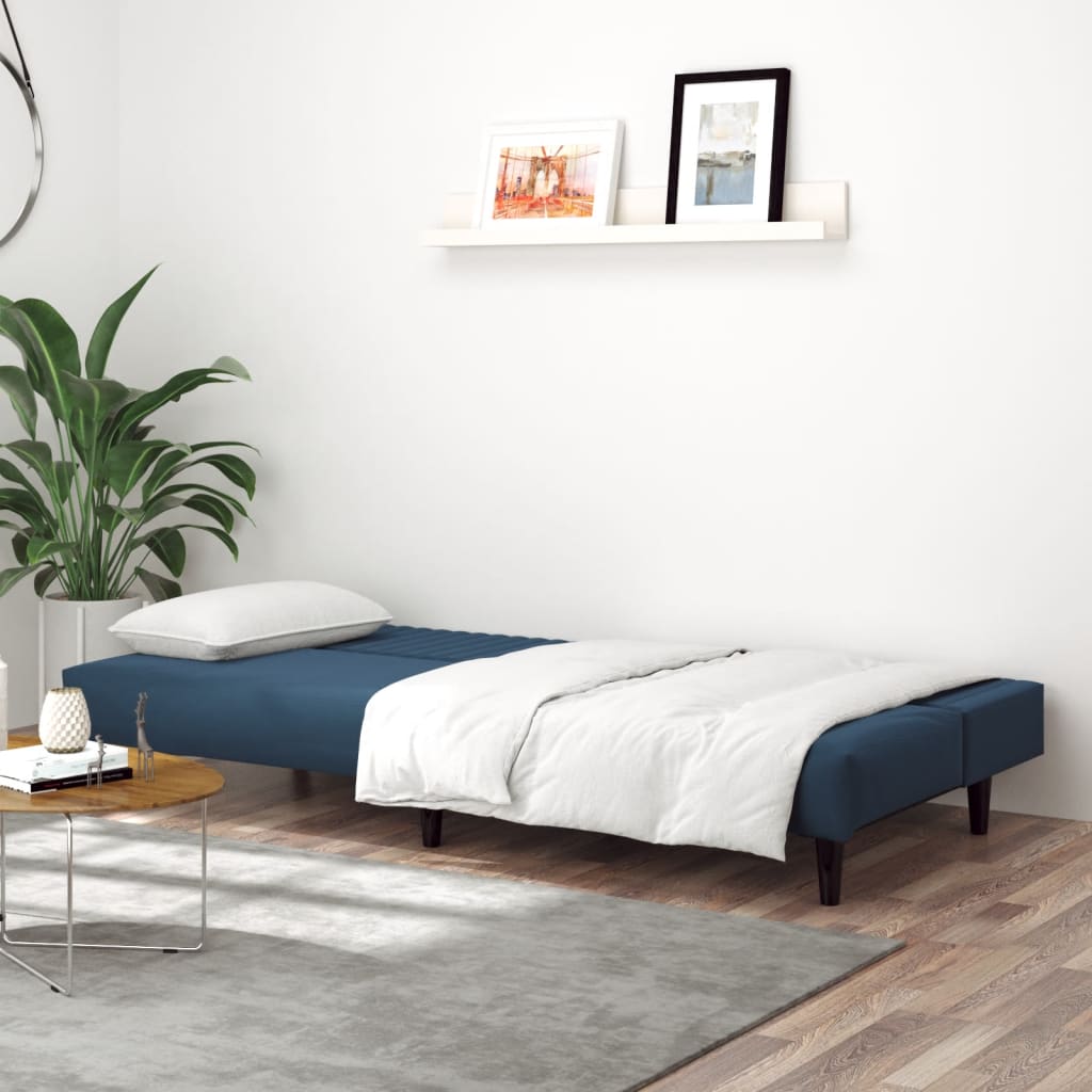 2-seater blue velvet sofa bed