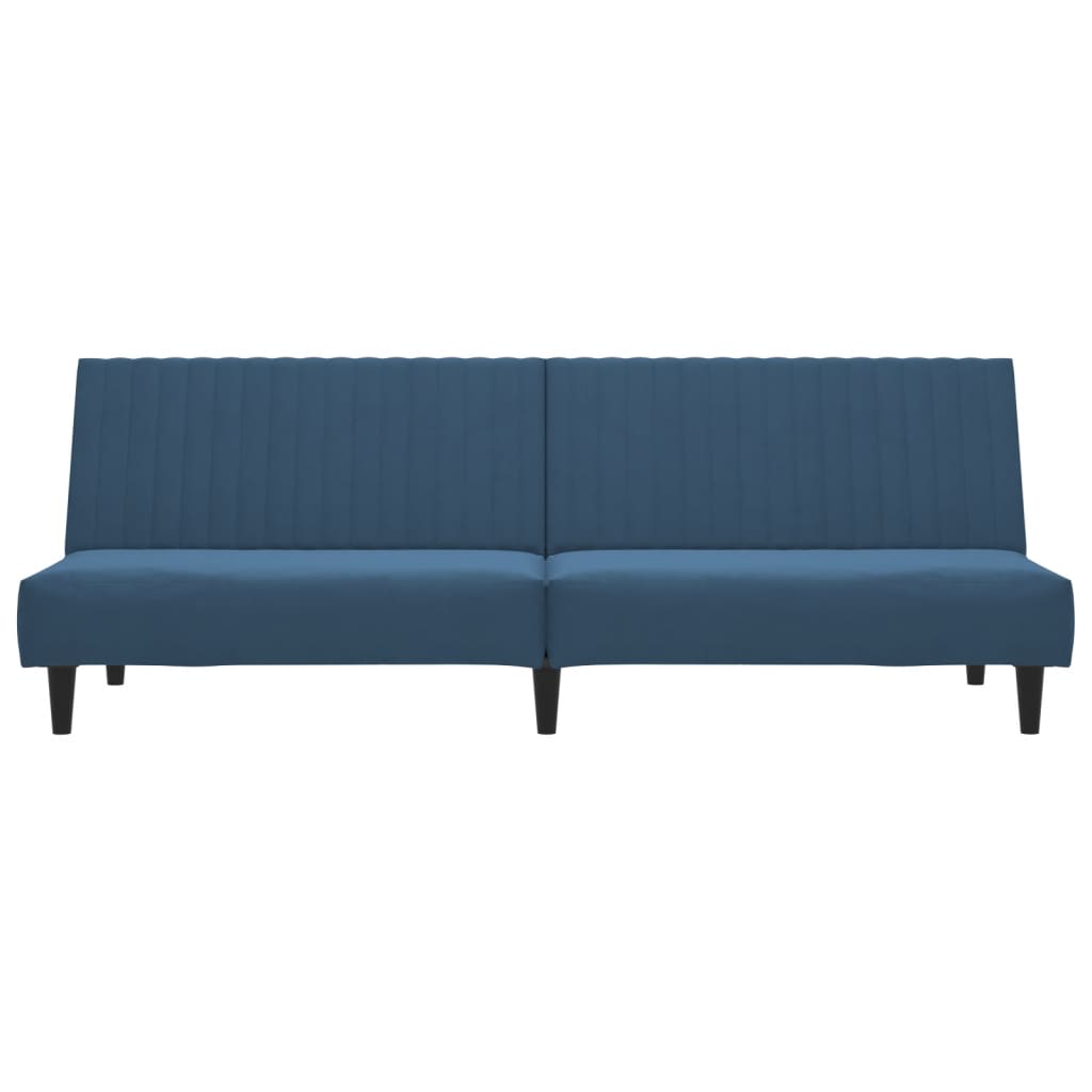 2-seater blue velvet sofa bed