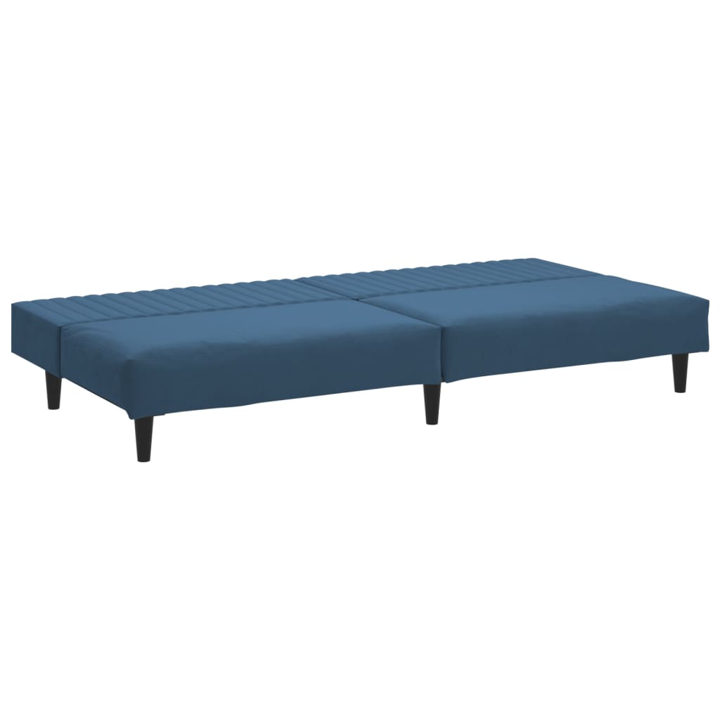 2-seater blue velvet sofa bed